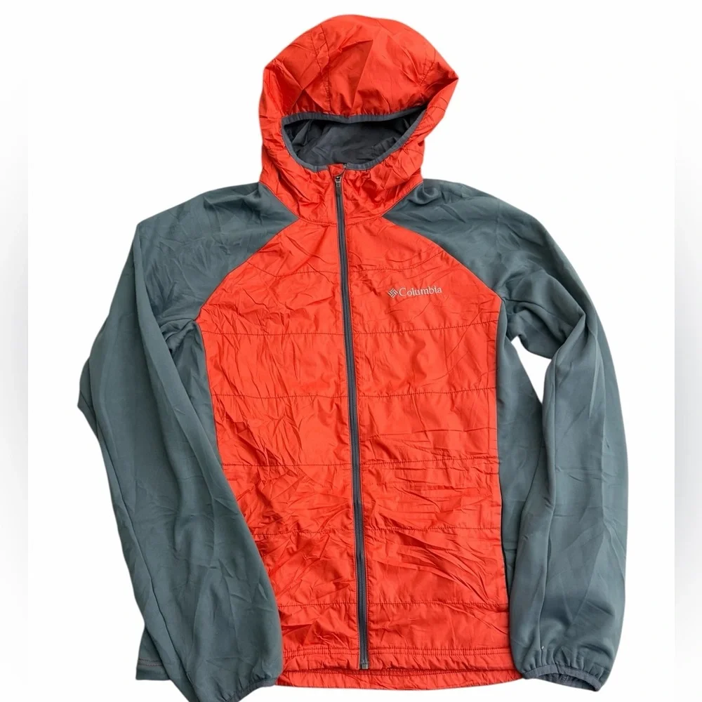 Columbia Men’s Medium Hooded Insulated Hybrid Jacket Red Gray - Picture 2 of 6